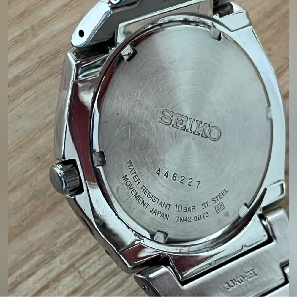 Seiko Luxury Men's Watch Stainless Bracelet Large Round White Dial Date Window